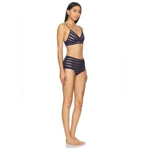 NORMA KAMALI Striped Navy Mesh Boy panty and Bra set in XS
